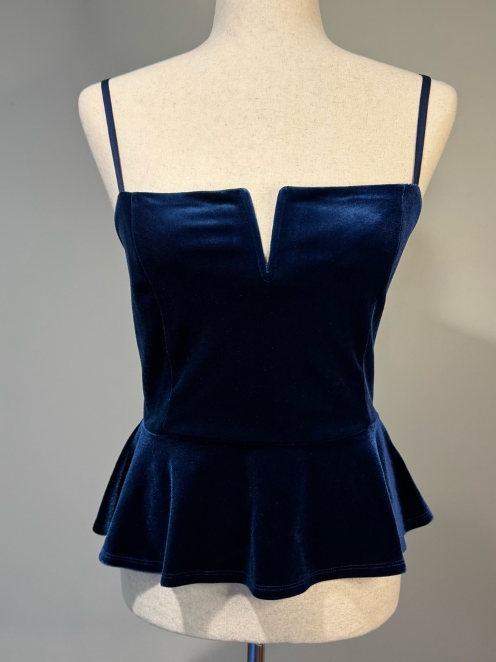 Express Womens Small Blue Velvet Peplum Camisole Top Coquette Fairy Celestial